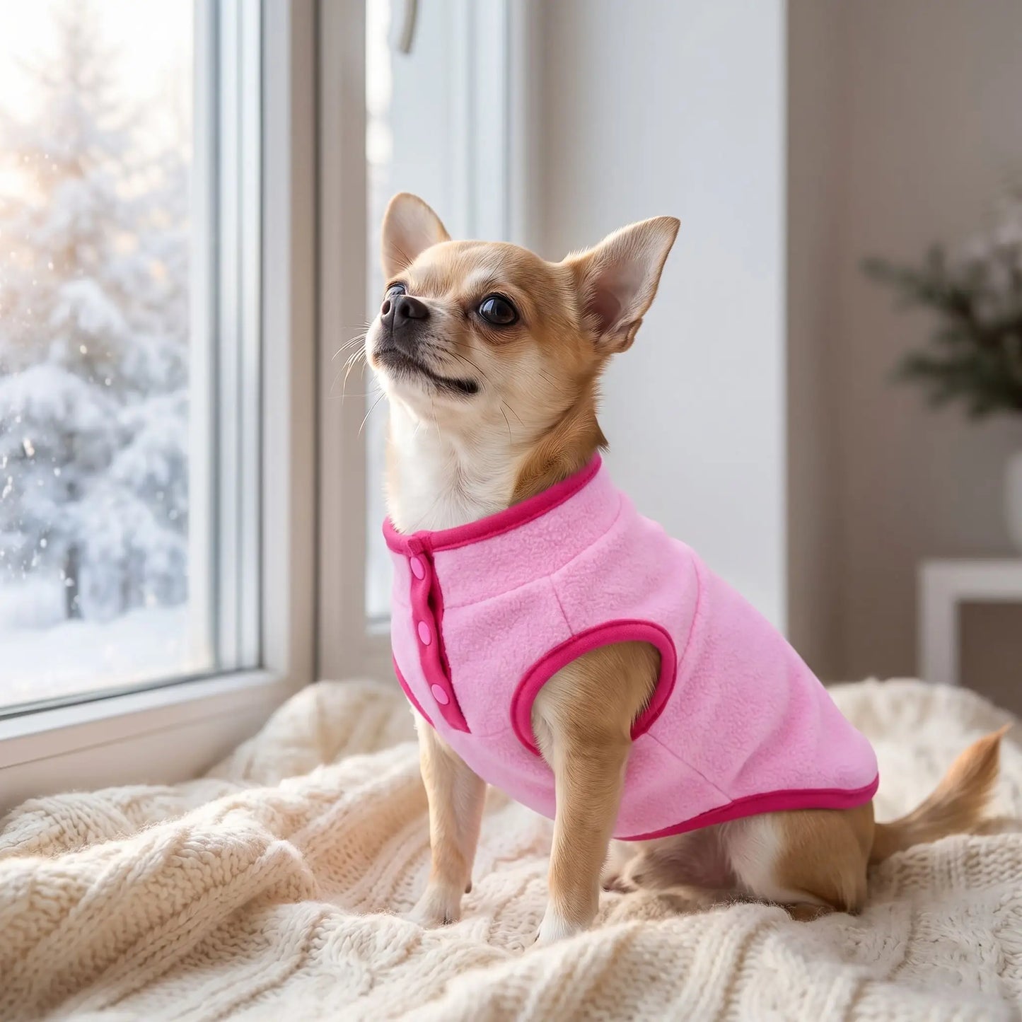 Manteau pour chien rose sur la belle chihuahua