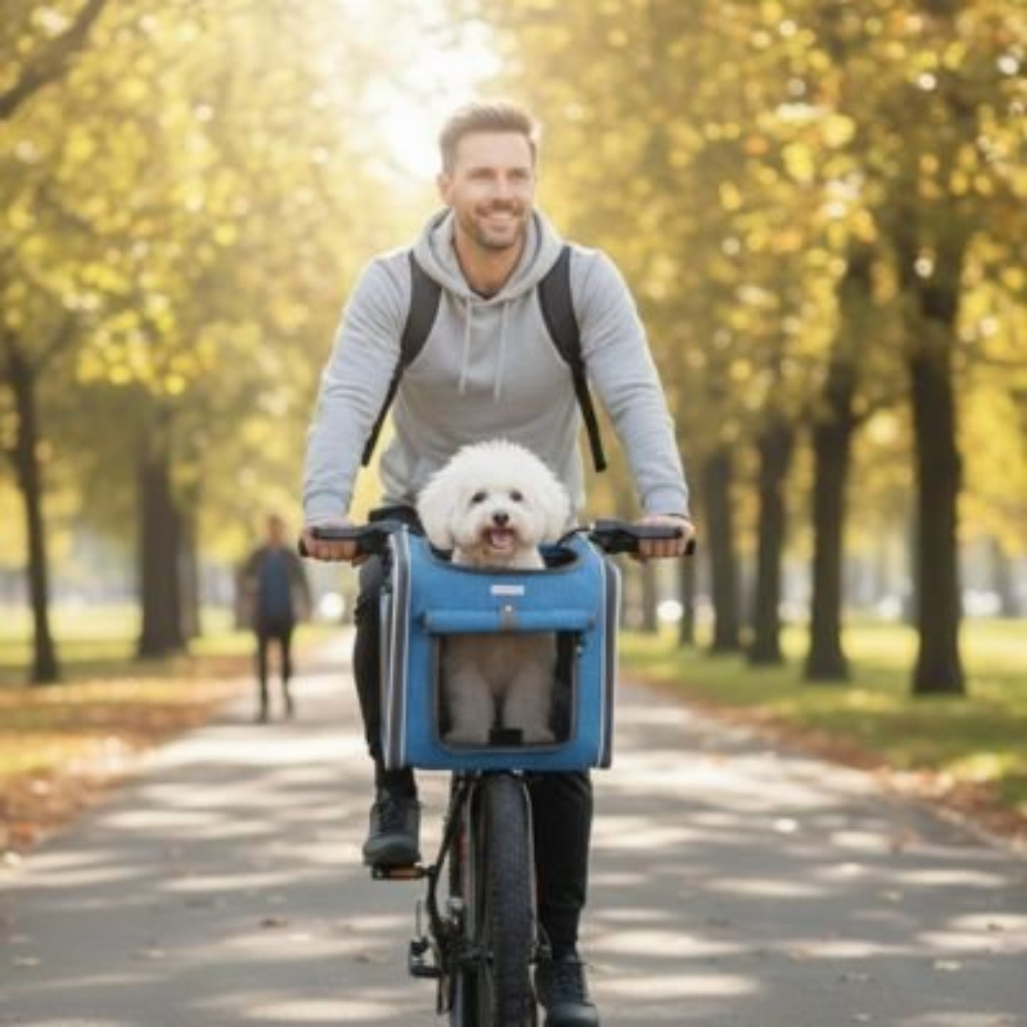 Panier pour chien à vélo Aventure bleu avec fenêtre en plastique, fixation sur vélo
