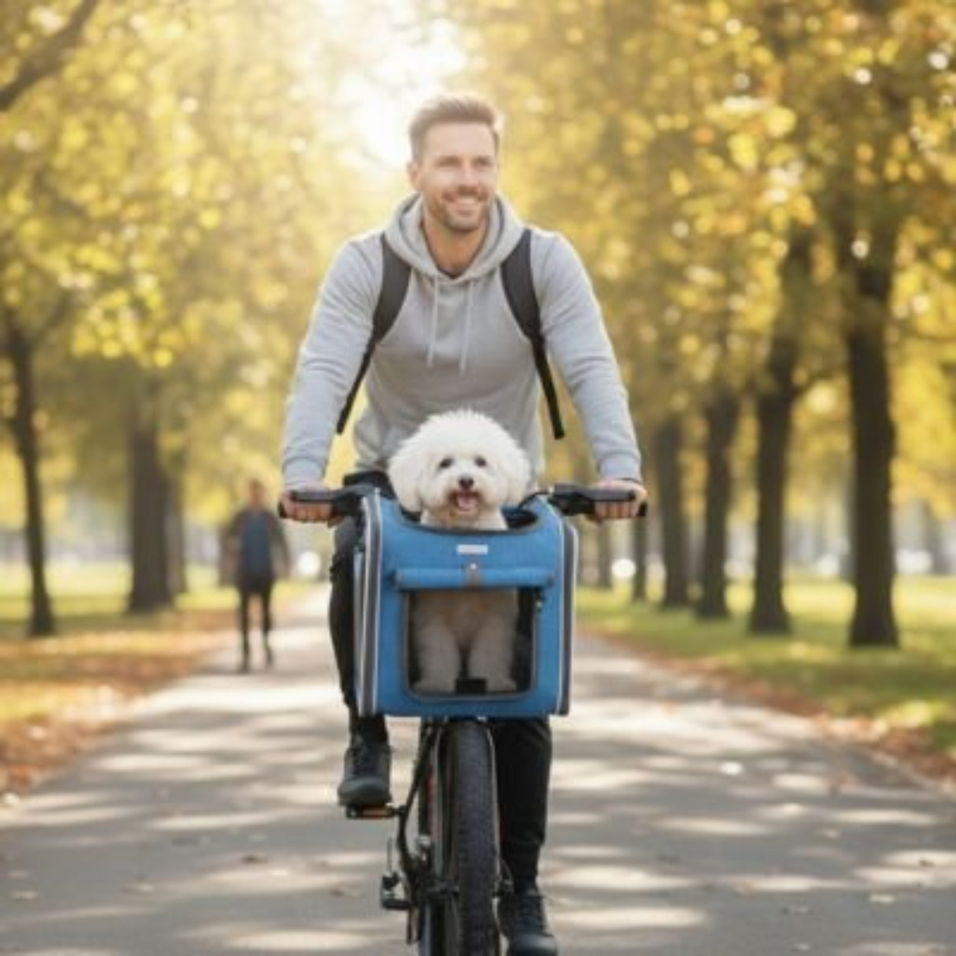 Panier pour chien à vélo Aventure bleu avec fenêtre en plastique, fixation sur vélo