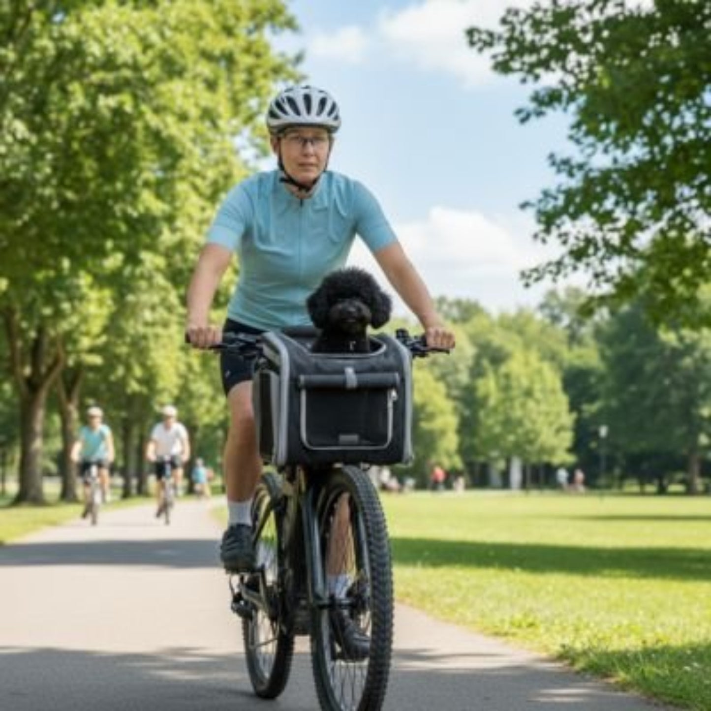 Panier pour chien à vélo Aventure noir avec fenêtre transparente, monté sur guidon