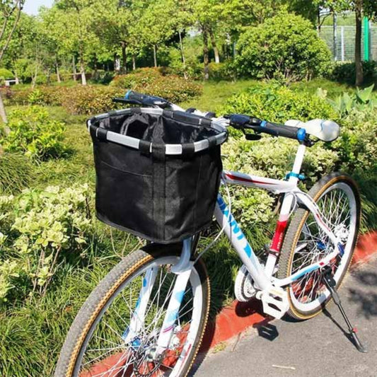 Panier de vélo pour chien noir avec guidon, sangles de fixation et ouverture supérieure