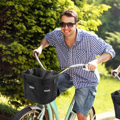 Panier de vélo pour chien imperméable noir, bretelles de fixation et rabat supérieur