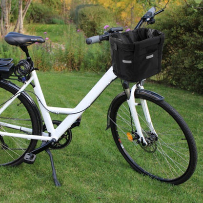 Panier de vélo pour chien imperméable noir, monté à l’avant du vélo, rabat supérieur