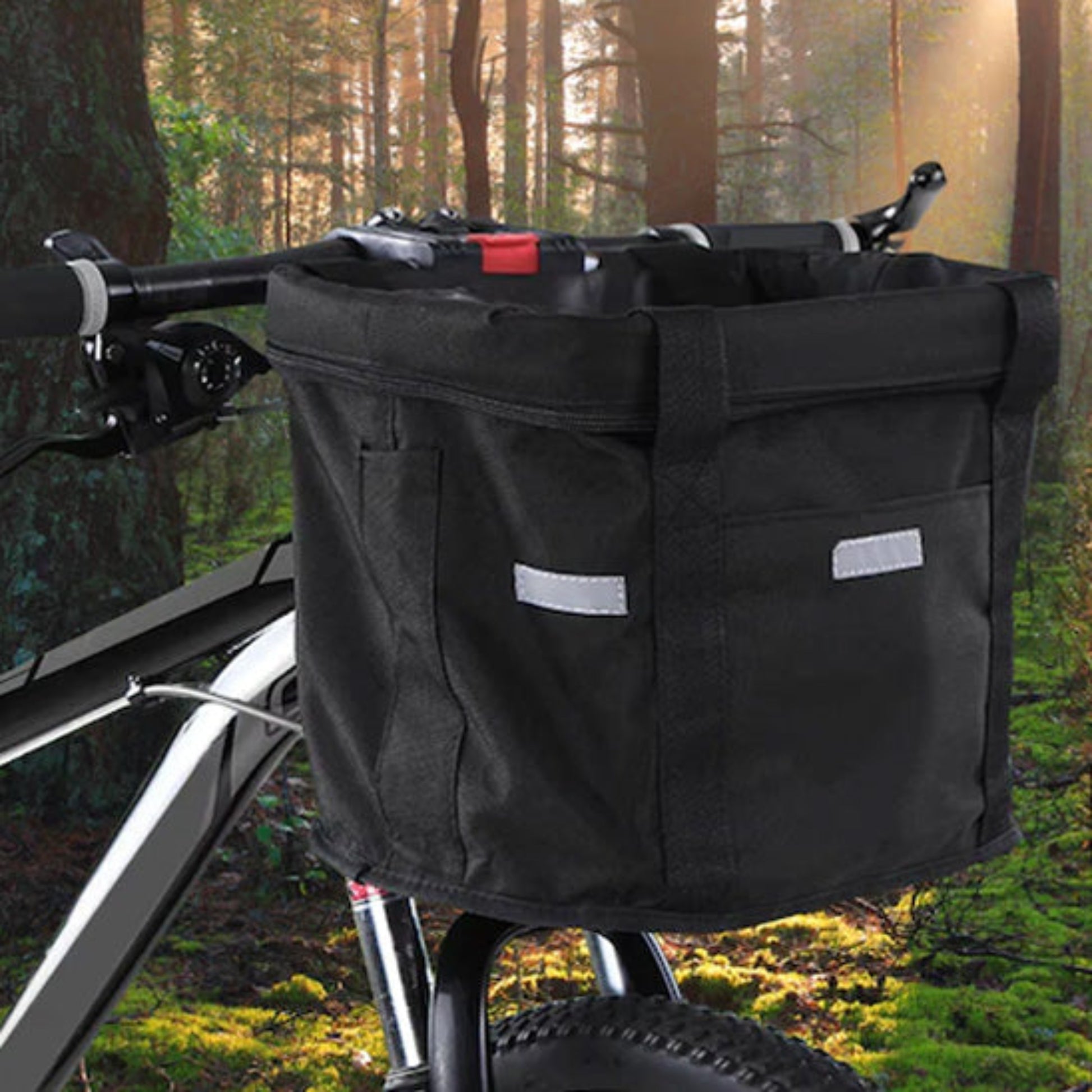Panier de vélo pour chien imperméable noir, poches frontales et bandes réfléchissantes