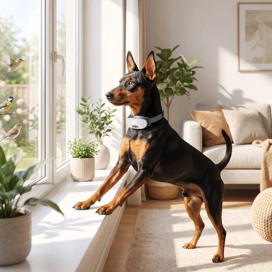 Collier anti-aboiement pour petit chien, boîtier blanc sur collier noir
