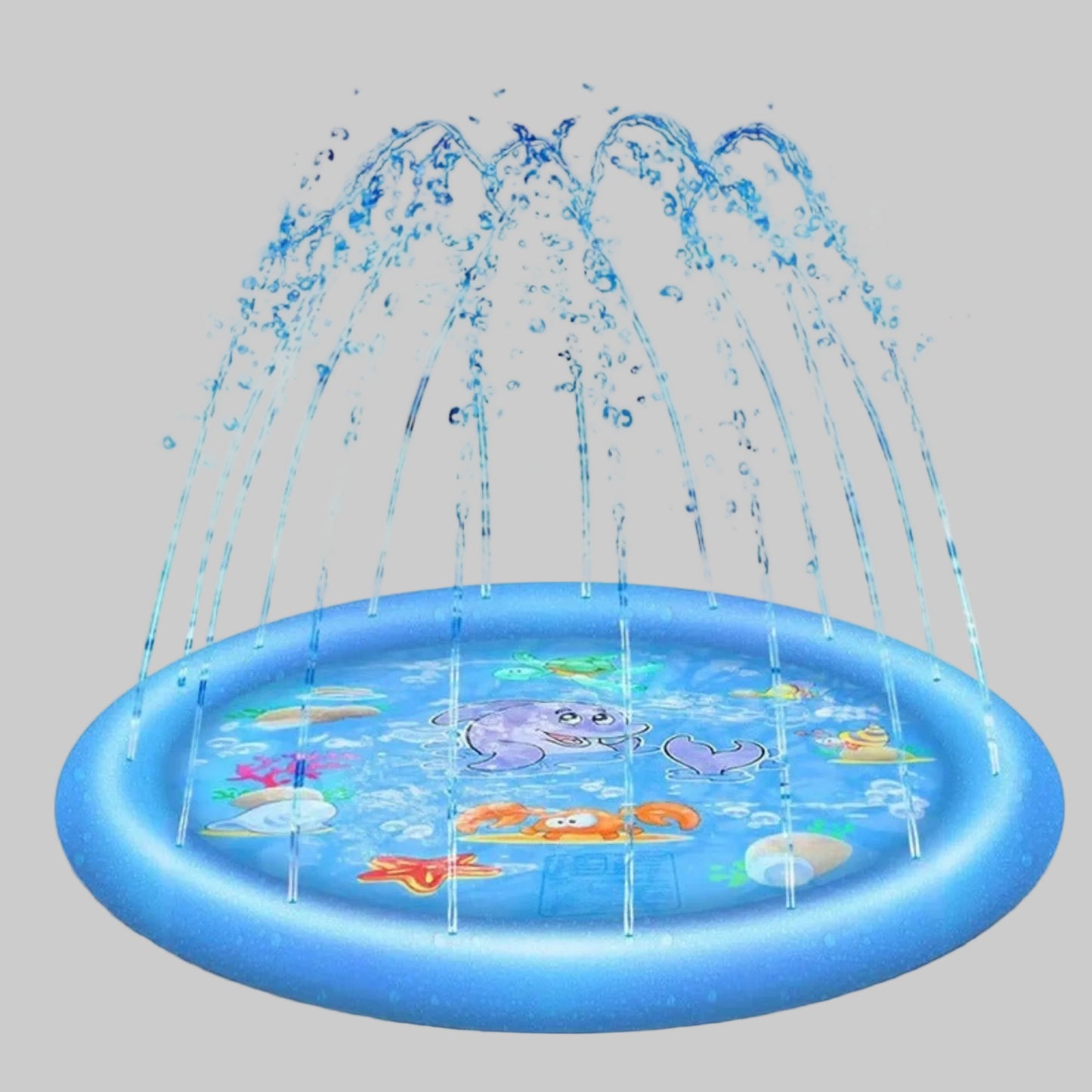 Piscine gonflable bleue pour chien avec arceaux et jets d’eau au-dessus du bassin.