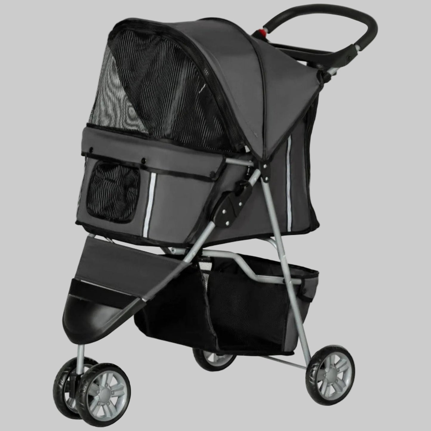 Poussette pour chien avec capote en mesh, poignée et roues en métal