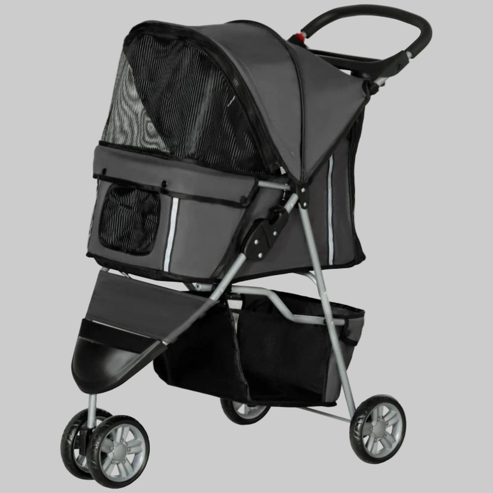 Poussette pour chien avec capote en mesh, poignée et roues en métal