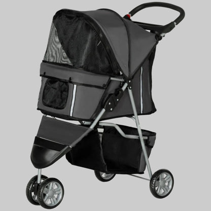 Poussette pour chien avec capote en mesh, poignée et roues en métal