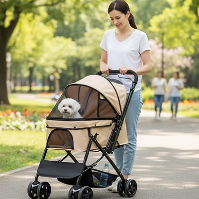 Poussette pour Chien couleur beige