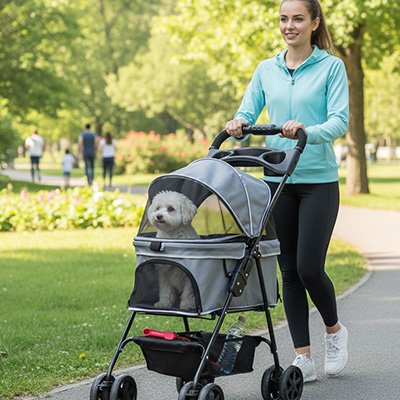 Poussette pour Chien couleur bleu, grise