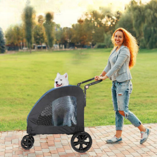 Poussette pour chien avec capote en maille noire et grandes roues