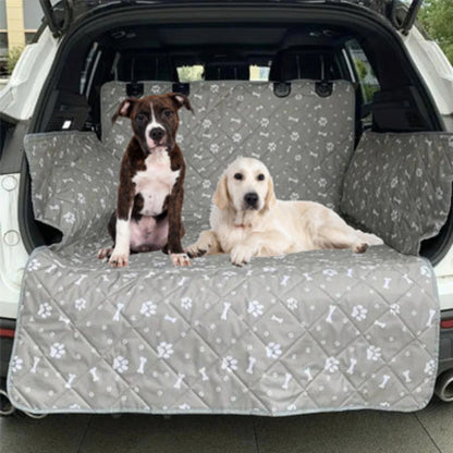 Housse SUV imperméable grise pour chien, banquette rembourrée à motifs pattes et os