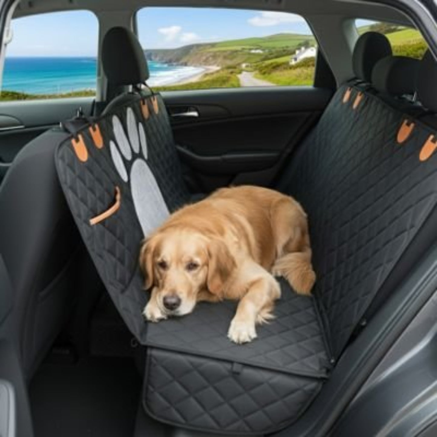 Housse de protection de siège arrière voiture pour chien, noire matelassée antidérapante