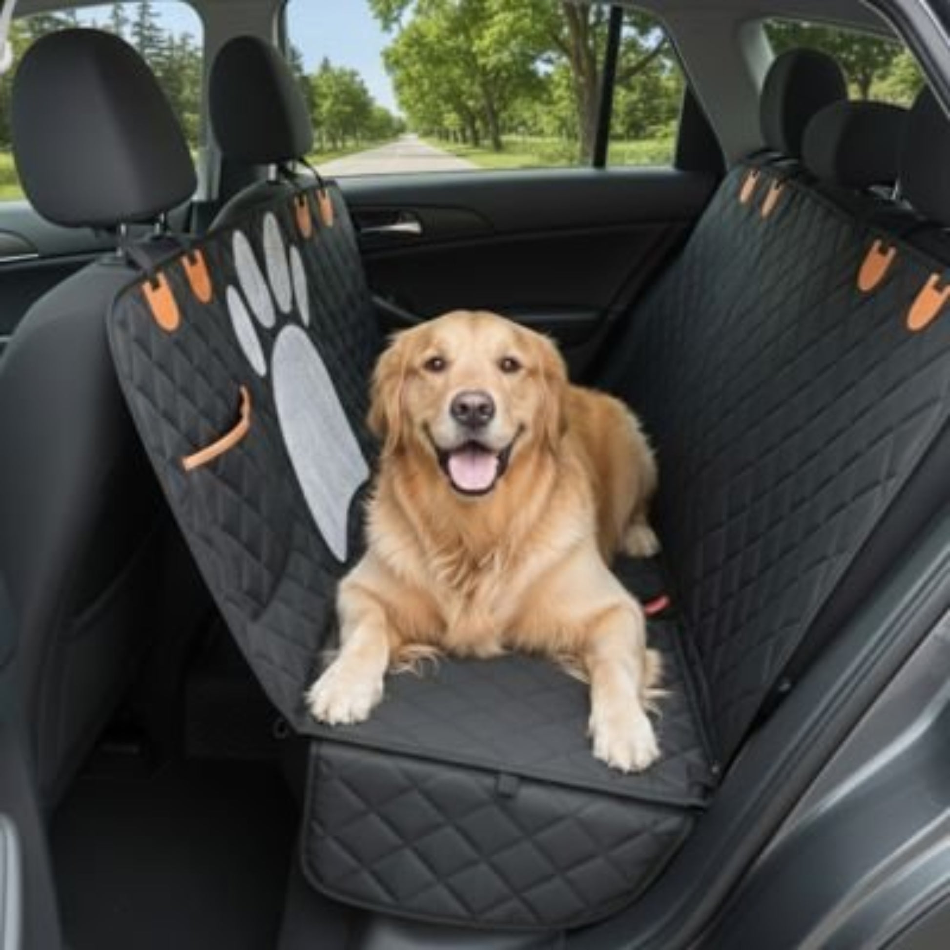 Housse de protection de siège voiture pour chien, noire matelassée avec motif empreinte