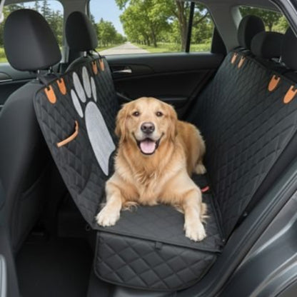 Housse de protection de siège voiture pour chien, noire matelassée avec motif empreinte