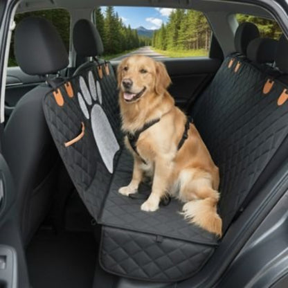 Housse de protection de siège voiture pour chien, noire matelassée avec détails patte