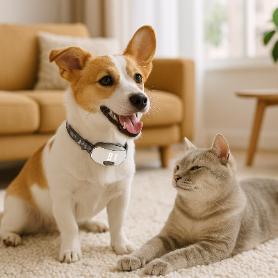 Collier anti-aboiement blanc pour petit chien, avec boîtier ovale sur la nuque