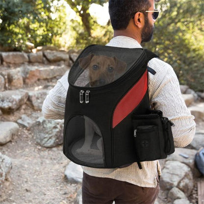 Sac à dos pour chien de moto noir et rouge, dos avec fenêtre en maille