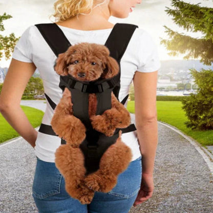 Sac à dos pour chien noir, sangles réglables et ouverture frontale, avec chien