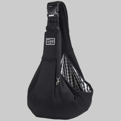 Sac de transport bandoulière pour chien noir, intérieur à carreaux et fermeture