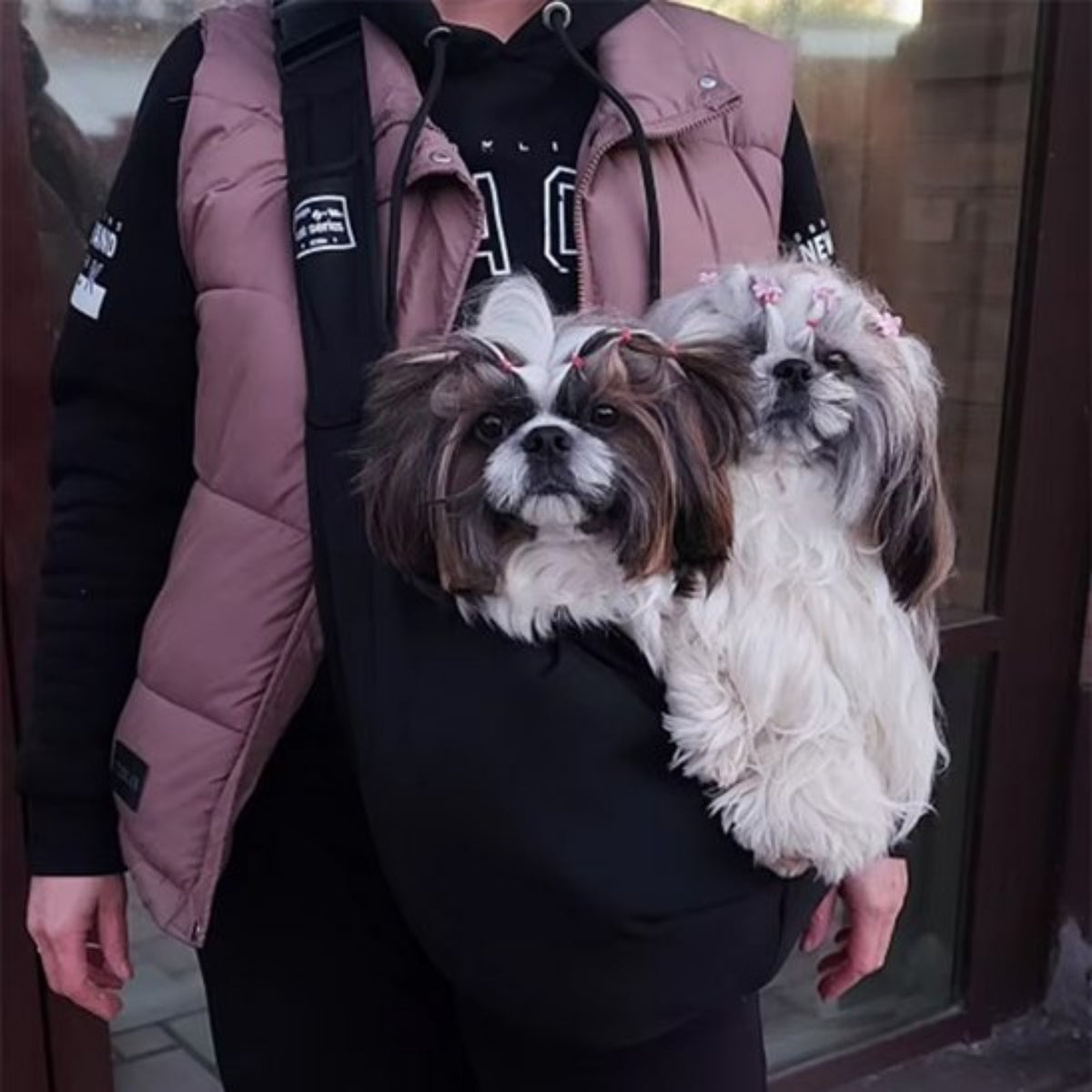 Sac de transport bandoulière pour chien noir, bandoulière et œillet de fixation
