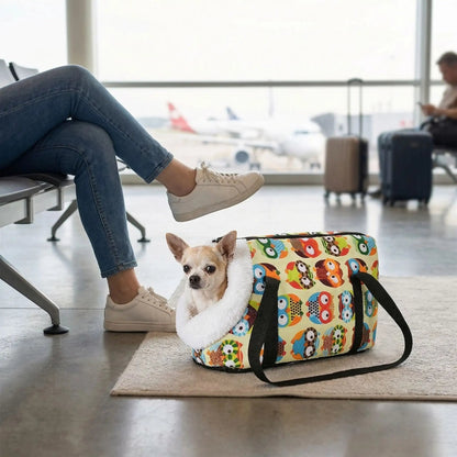 Sac de transport de chien léger motif hiboux colorés, bandoulière noire