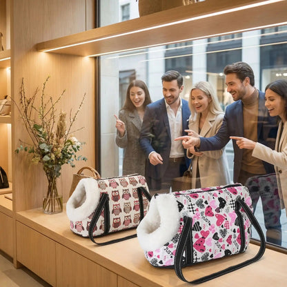 Deux sacs de transport de chien léger, motifs hiboux et cœurs, anses noires