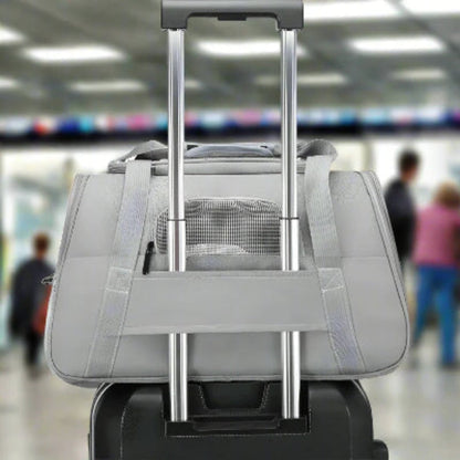 Sac de transport pour chien gris avec poignée télescopique et panneau en maille