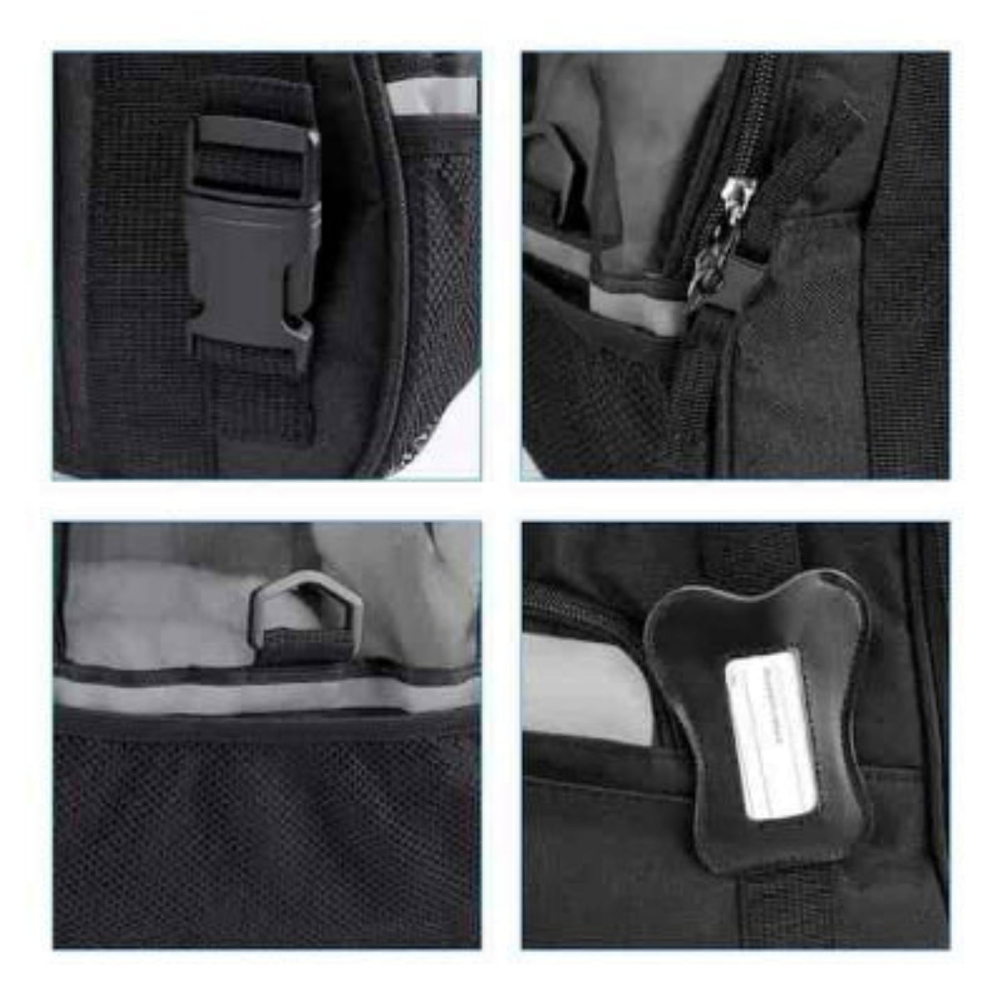 Sac de transport pour chien noir : poche zippée et fenêtre grillagée