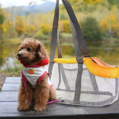 Sac de transport pour chiot blanc/gris avec poignées jaunes et base souple