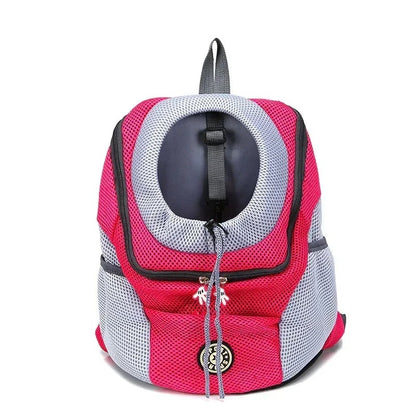 Sac pour chien cabine rose avec maille grise, ouverture ronde, poignée noire