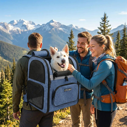 Sac de transport pour chien bleu ciel avec panneau en maille noire et sangles