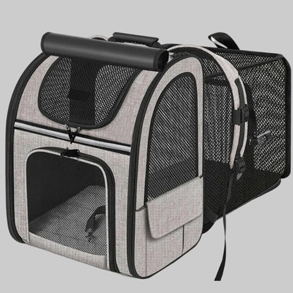 Sac de transport pour chien à structure indéformable, gris clair et noir, hublots en filet