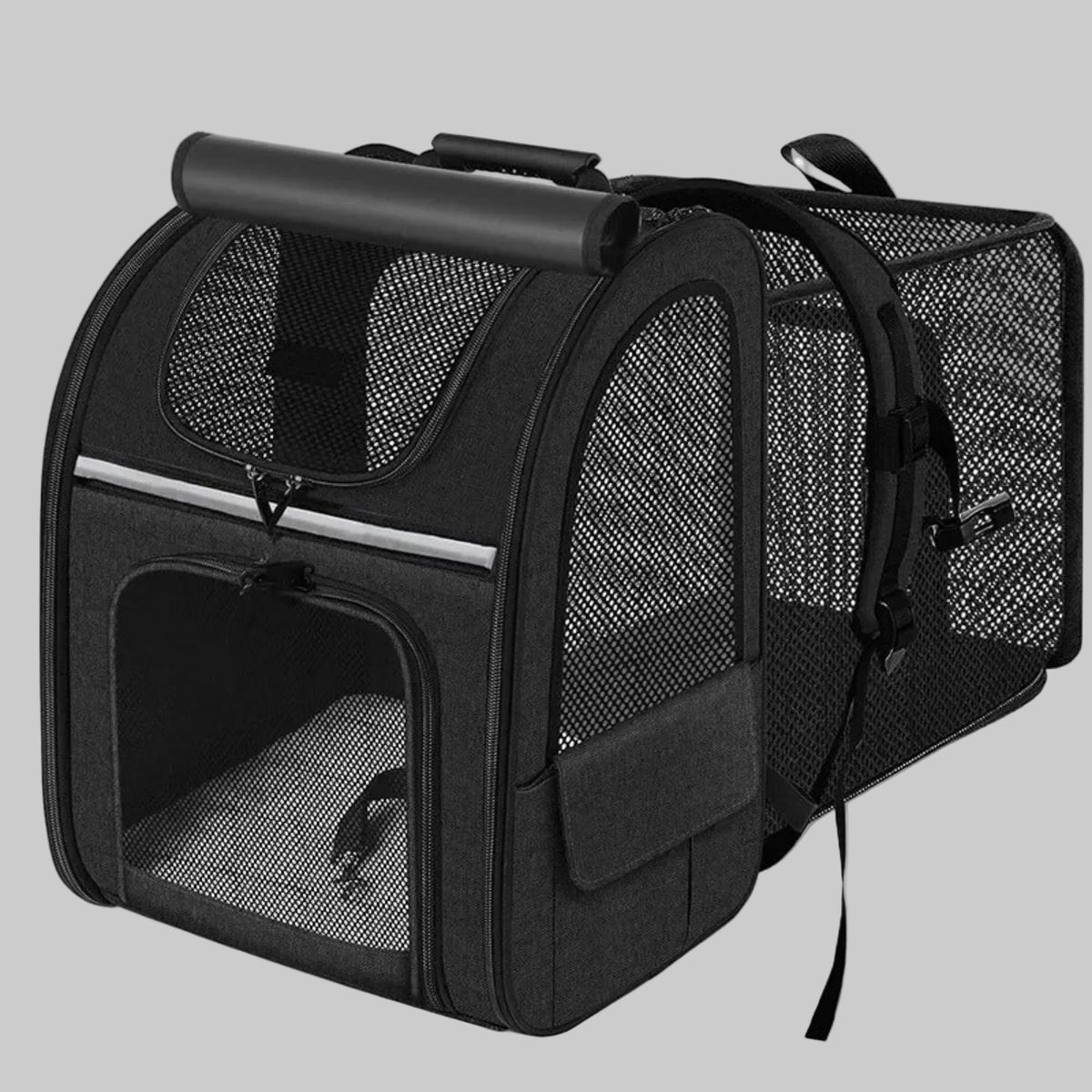 Sac de transport pour chien à structure indéformable, noir, panneaux en mesh et poche frontale