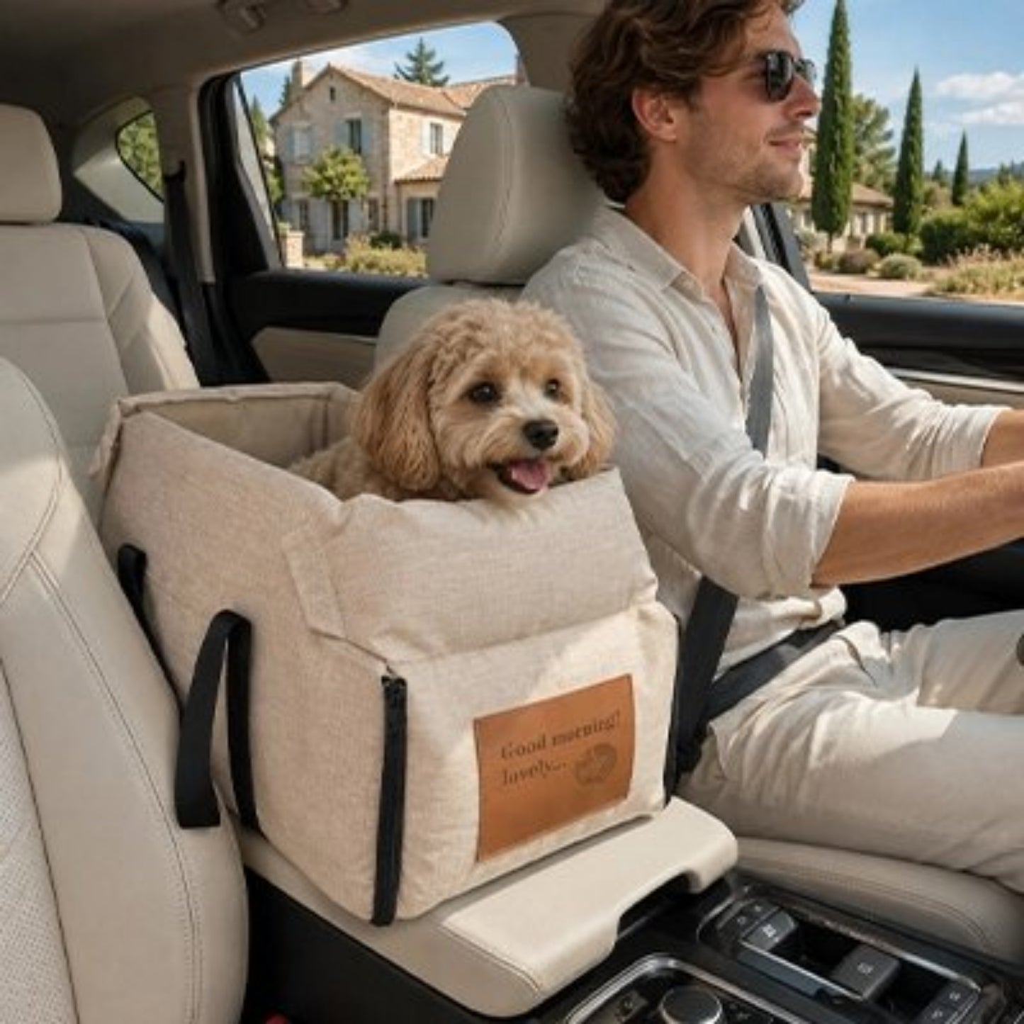 sac transport chien voiture entre les deux siège avant