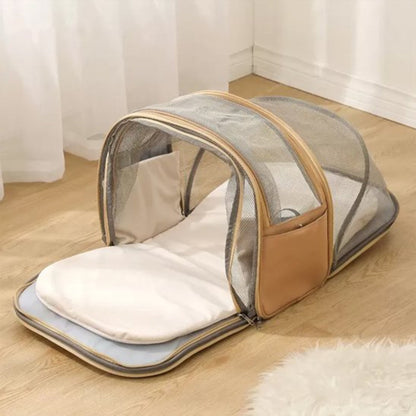 Sac de voyage pour chien avec capote transparente en maille et coussin pliable