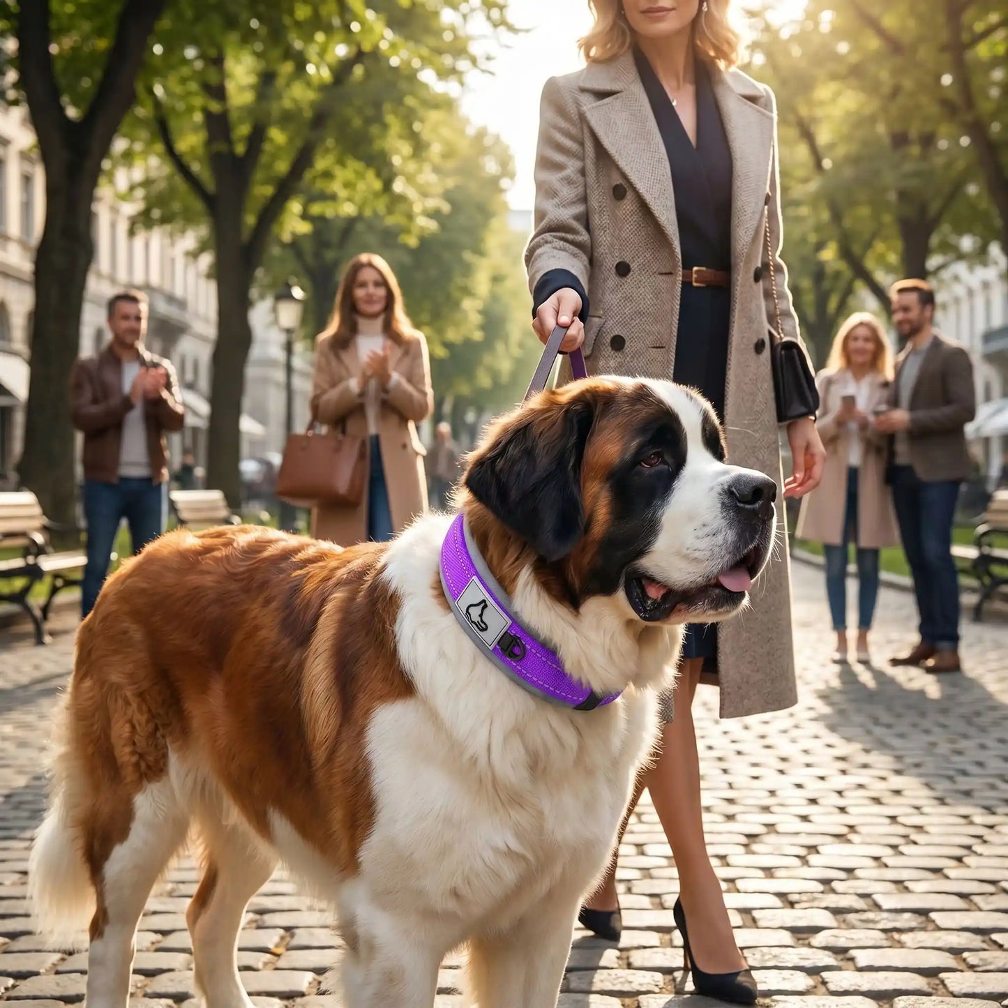 Collier pour chien en néoprène rembourré violet, boucle noire et patte décorative