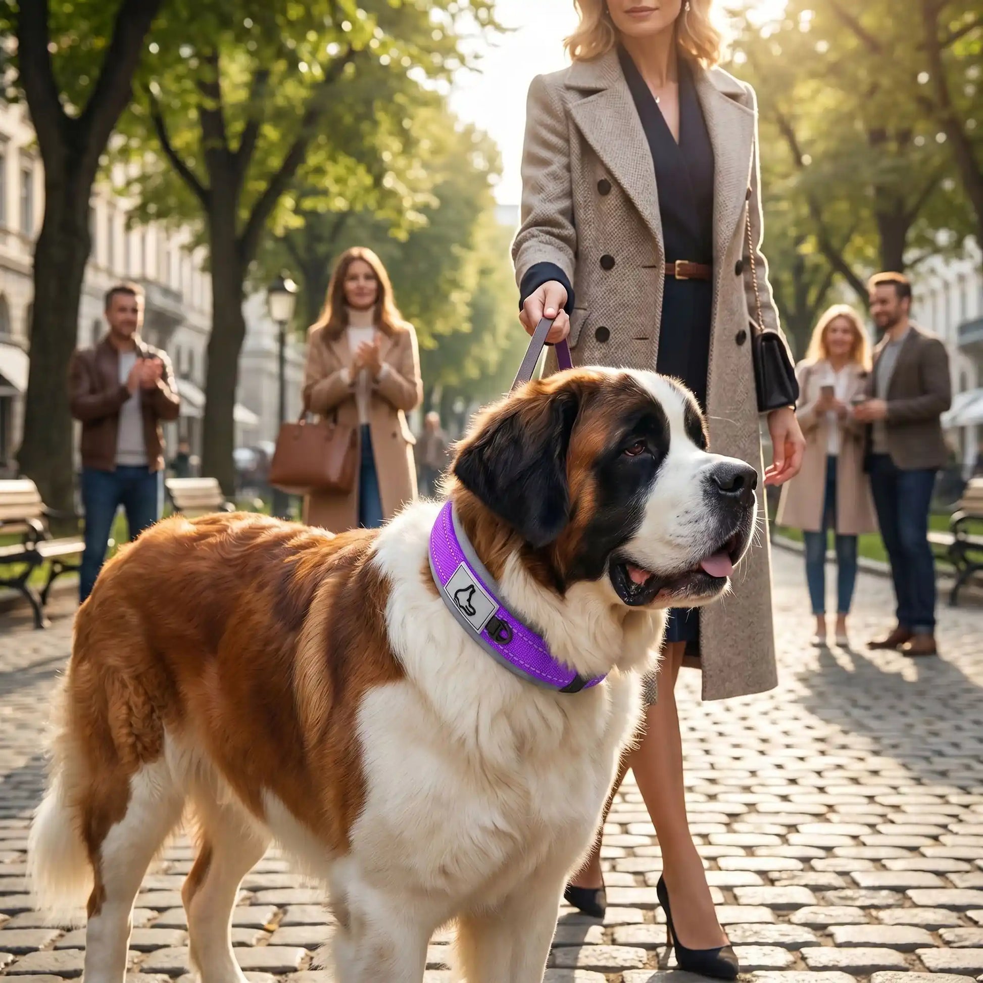Collier pour chien en néoprène rembourré violet, boucle noire et patte décorative