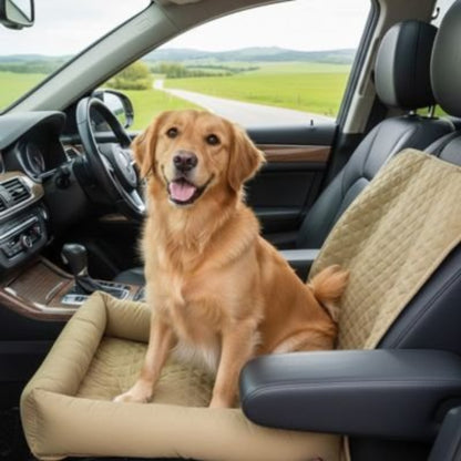 Housse de siège auto pour chien, beige, coussin rembourré avec bords