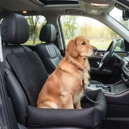 Housse de siège auto pour chien, gris foncé, coussin installé sur siège avant