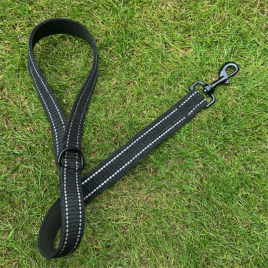 Laisse pour chien noire réglable, sangle tissée avec mousqueton et anneau de poignée
