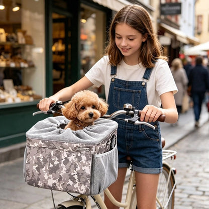 Vélo panier pour Chien sur la route en bonne compagnie